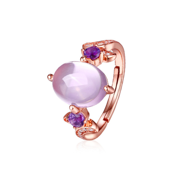 Rose Quartz Amehtyst Engagement Ring Rose Gold